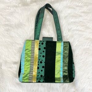 Y2K Bath & Body Works Green Velvet Striped Polka Dot Women's‎ Shoulder Purse